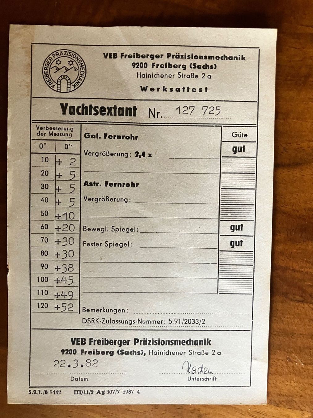 Navigatori: Freiberger Yachtsextant – Usato da Biezwil venduto da Feldlerche 2