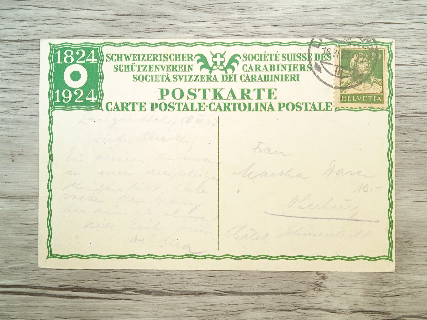 Tutti i francobolli: TR66 Carte Postale + Timbre Suisse 1924 – Usato da Cousset venduto da Patrick_Collections 1
