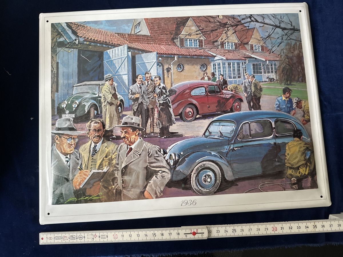 Insegne: Oldtimer-Blechschild mit Szene von 1936 - Rarität! – Usato da Zürich venduto da Chaeffeler 1