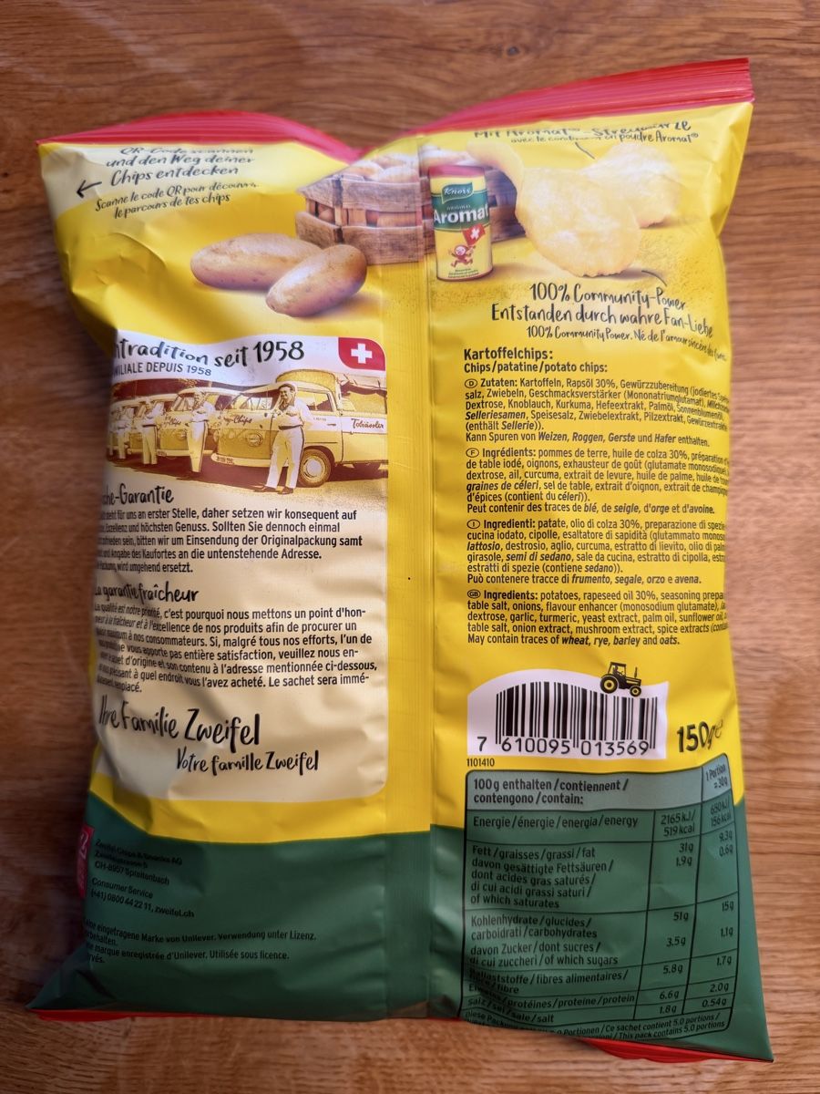 Zweifel Chips Aromat Original 150g, MHD 23.03.2026, Neu! (Neu und ...
