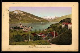 AK Spiez, Ort, Thunersee und Alpen