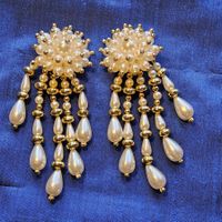 Elegante Vintage Perlen Ohrclips Ohrhänger Goldfarben 60er