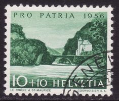 Pro Patria SBK-Nr. 77 (Rhone bei St-Maurice 1956) gestempelt
