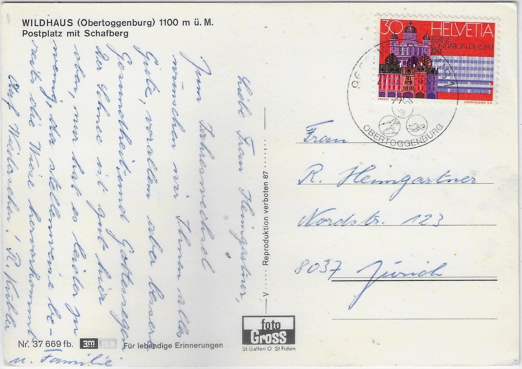 Cartoline postali: Wildhaus - Postplatz mit Postauto – Usato da Ettingen venduto da Kartenplanet 1