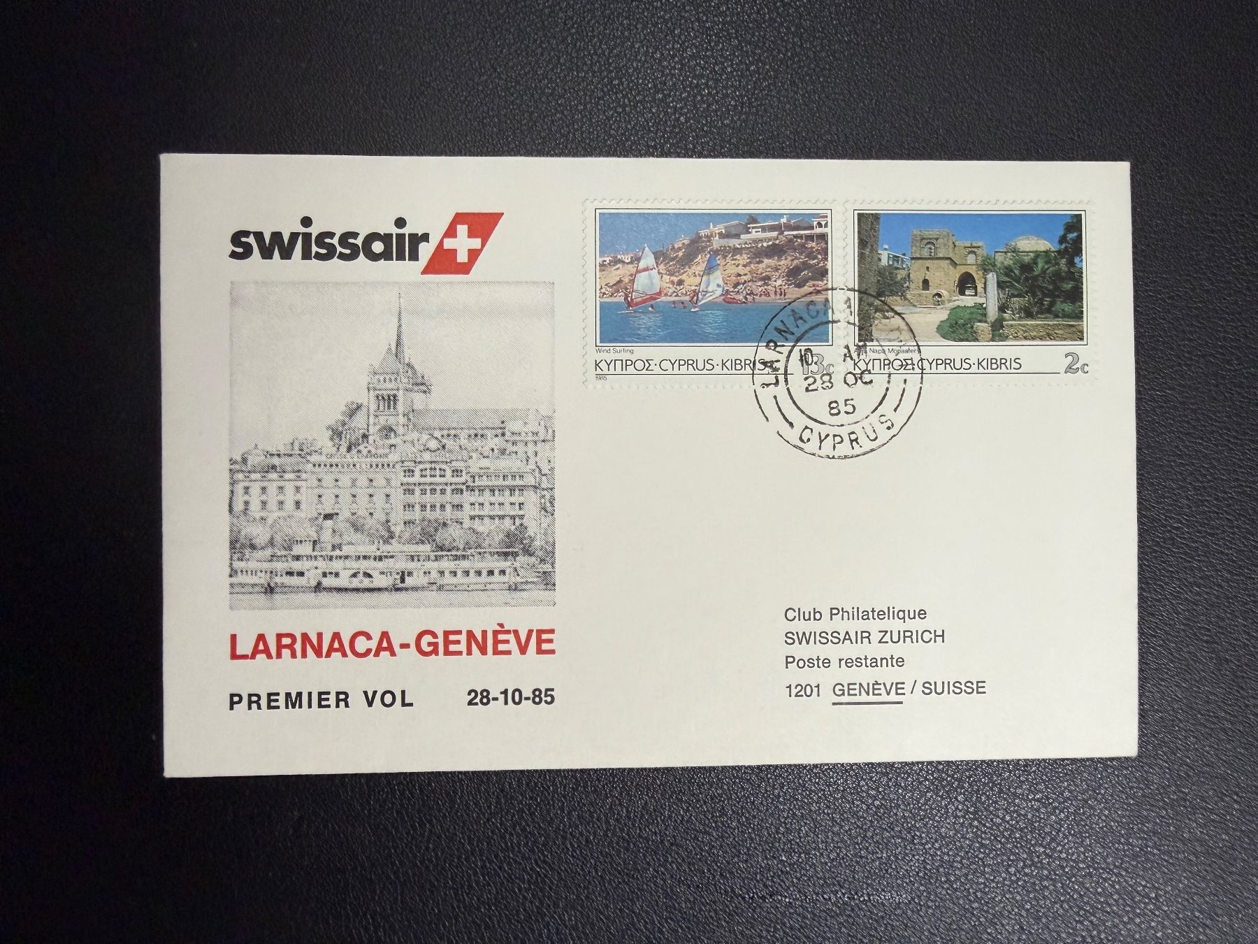Alle Briefmarken: Swissair Erstflugbrief Larnaca-Genf 1985 – Gebraucht aus oberrüti von jeanmei