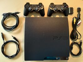 Sony PlayStation 3 Slim, 250 GB, 2 Controller, Kabel