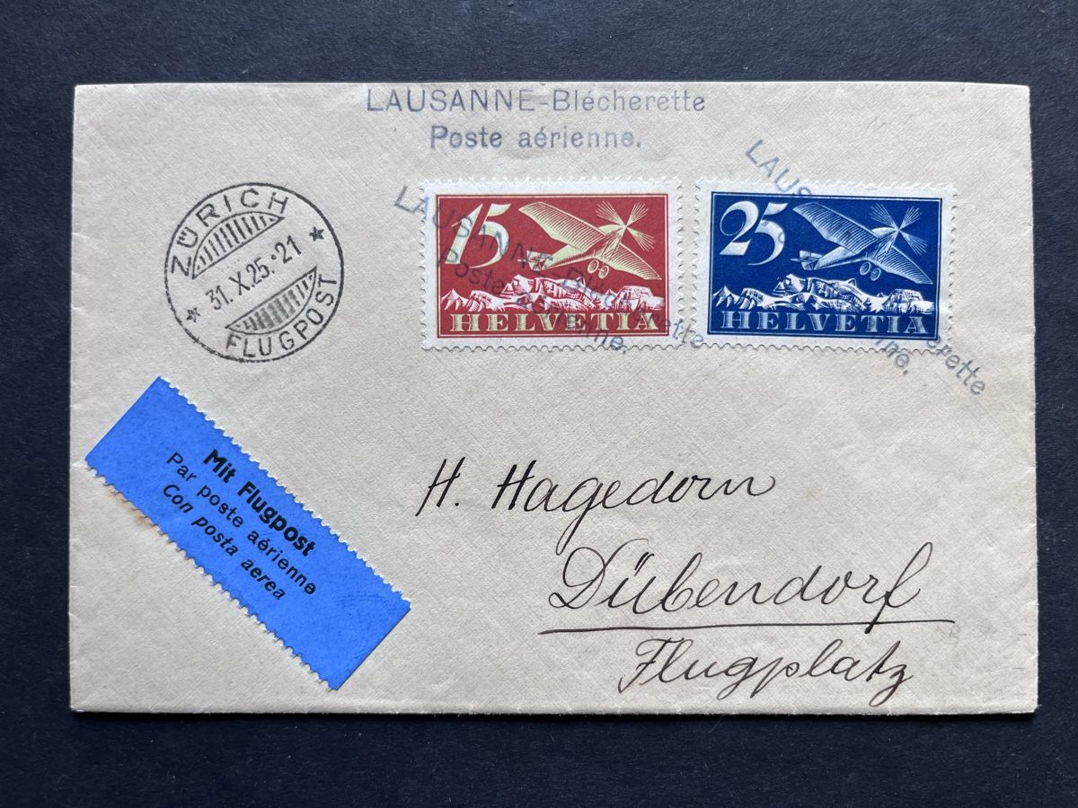 Tous les timbres: 1925 Flugpost Rf 25.2c SpF LAUSANNE - ZURICH  – D'occasion à Sottens par thigroux