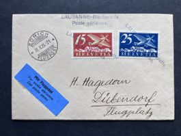 1925 Flugpost Rf 25.2c SpF LAUSANNE - ZURICH 