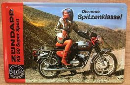 Blechschild-ZÜNDAPP KS 50 SUPER MIT GIRL