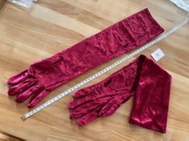 Stoff Samt Handschuhe Bordeaux lang