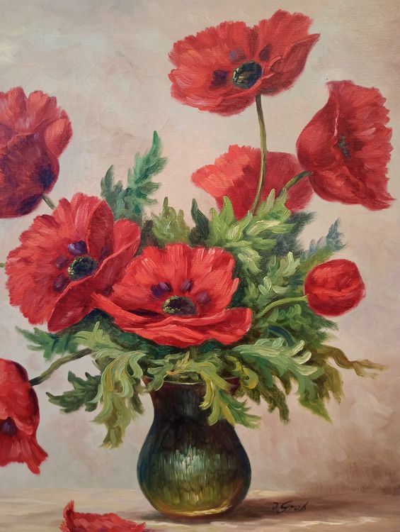 Gemalde Mohnblumen In Vase