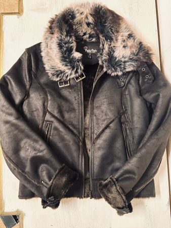 Fliegerjacke Kosha Damen Kunstleder Faux Fur Kragen Grösse M