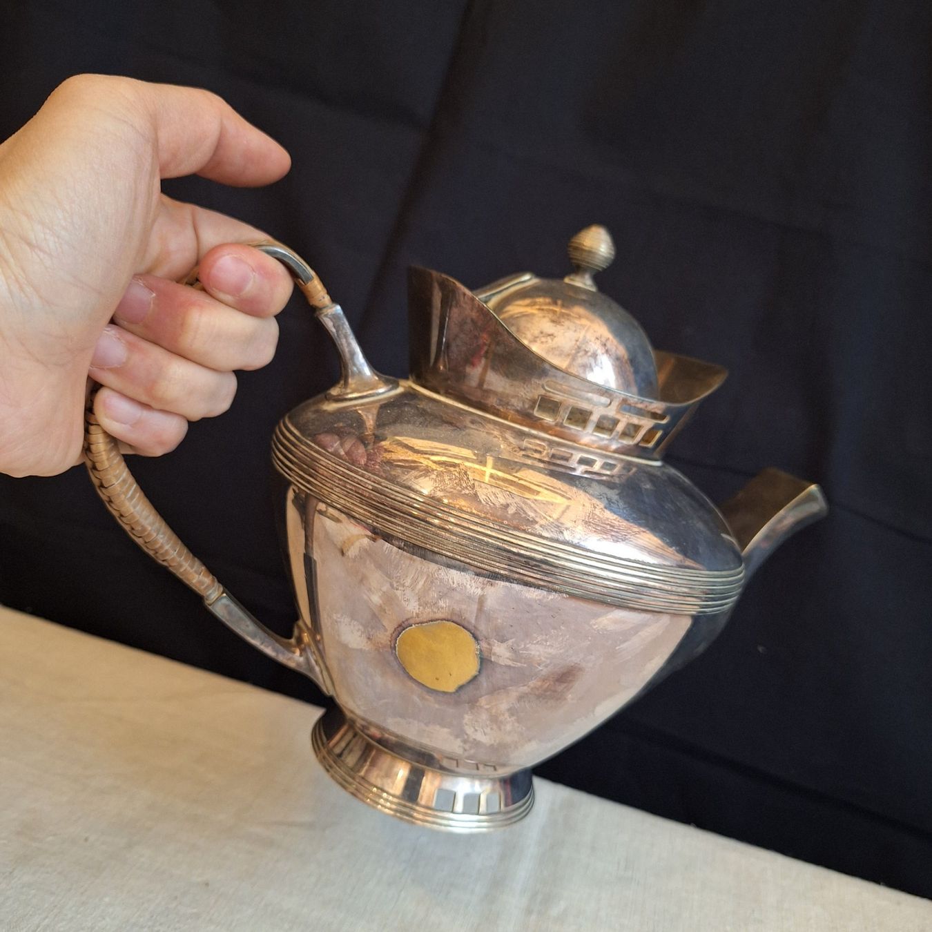Teiere: Argentor Jugendstil Kanne, spezieller Griff – Usato da Winterthur venduto da Goldpipau 5