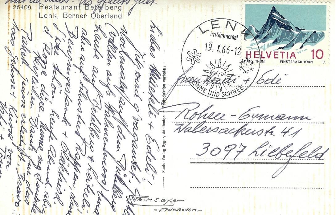 Cartoline postali: ASK Restaurant Betelberg, Lenk, Berner Oberland – Usato da Kloten venduto da Kloetip 1