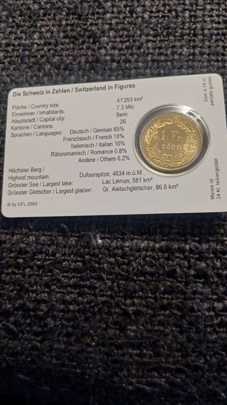 Tutti le monete: Coincard 1fr 24kt teivergoldet – Usato da Bex venduto da renebaar 1