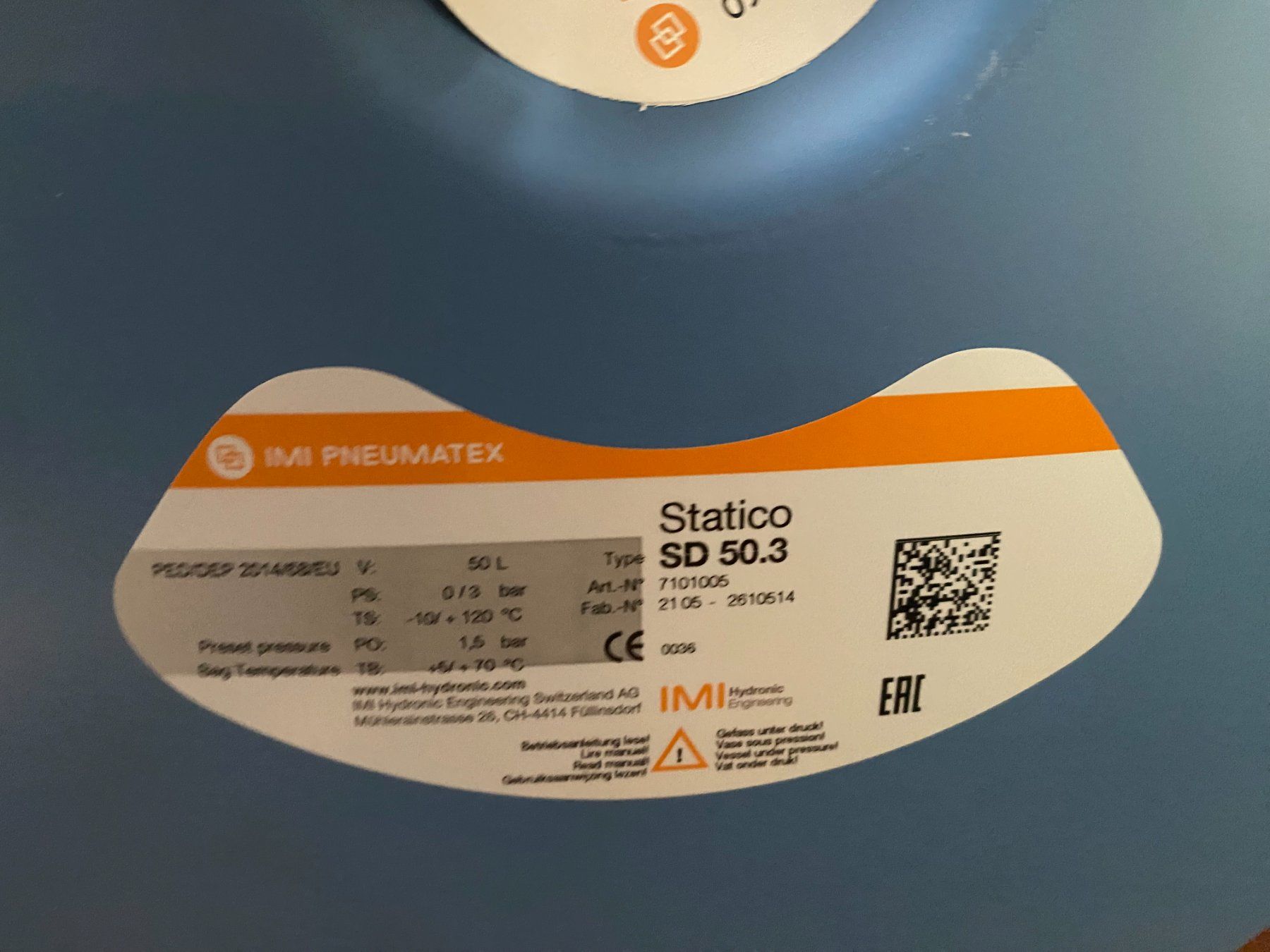 Radiatori: Expansionsgefäss IMI Pneumatex Statico SD 50.3 – Usato da Niederweningen venduto da Corvatsch94 2