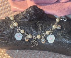 Bracciale con ciondoli zampa di gatto e cuore Argento