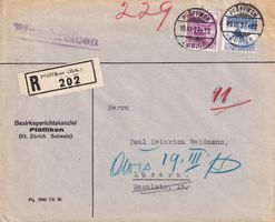 1937: Offiz. R-Brief Bezirksgericht Pfäffikon (ZH) - Luzern