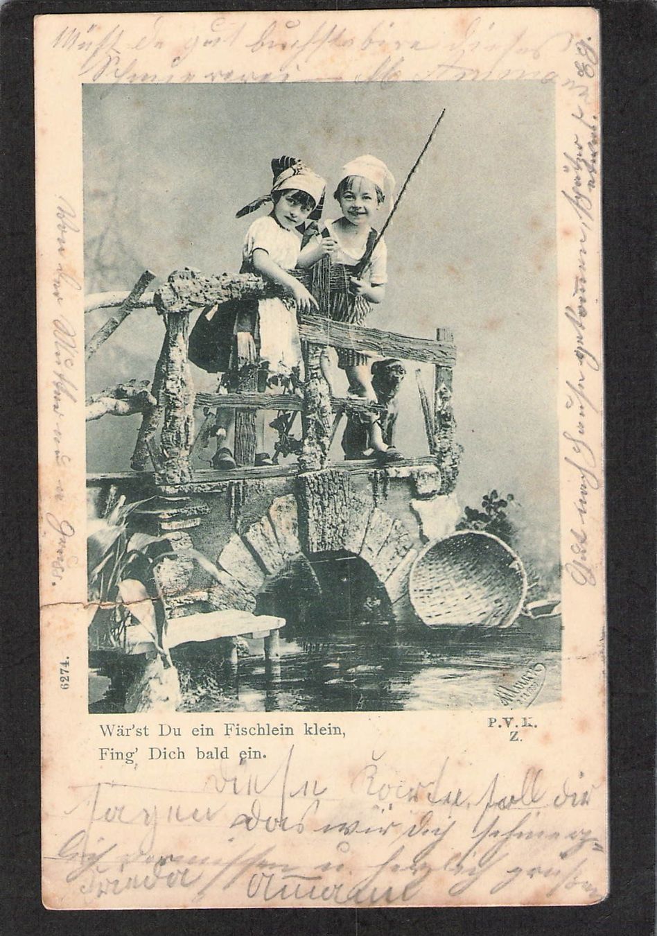 Cartoline postali: -AK Wärst Du ein Fischlein klein ..,1903 – Usato da Reichenburg venduto da Pipo-67