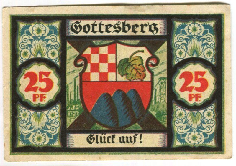 Banknoten: Notgeld "25 Pfennig. Gottesberg" – Gebraucht aus Basel von Butsch5