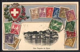 Nyon, Blick vom Wasser auf die Stadt, Br