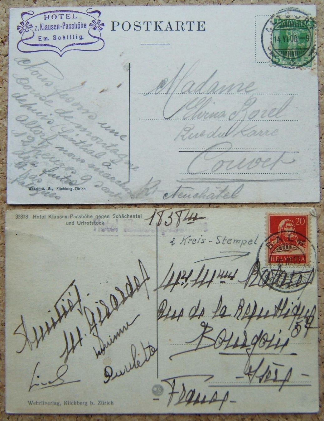 Ansichtskarten: 2 AK HOTEL KLAUSEN-PASSHÖHE1908 / 1933 – Gebraucht aus Brunnen von Nonne04 1