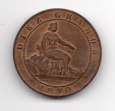 Toutes les monnaies: (398) Spanien, 10 Cent 1870, vz – D'occasion à Rüthi (Rheintal) par erdnuessli1