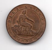 (398) Spanien, 10 Cent 1870, vz