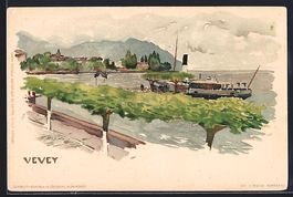 Fritz Voellmy: Vevey, Dampfer vor der Or