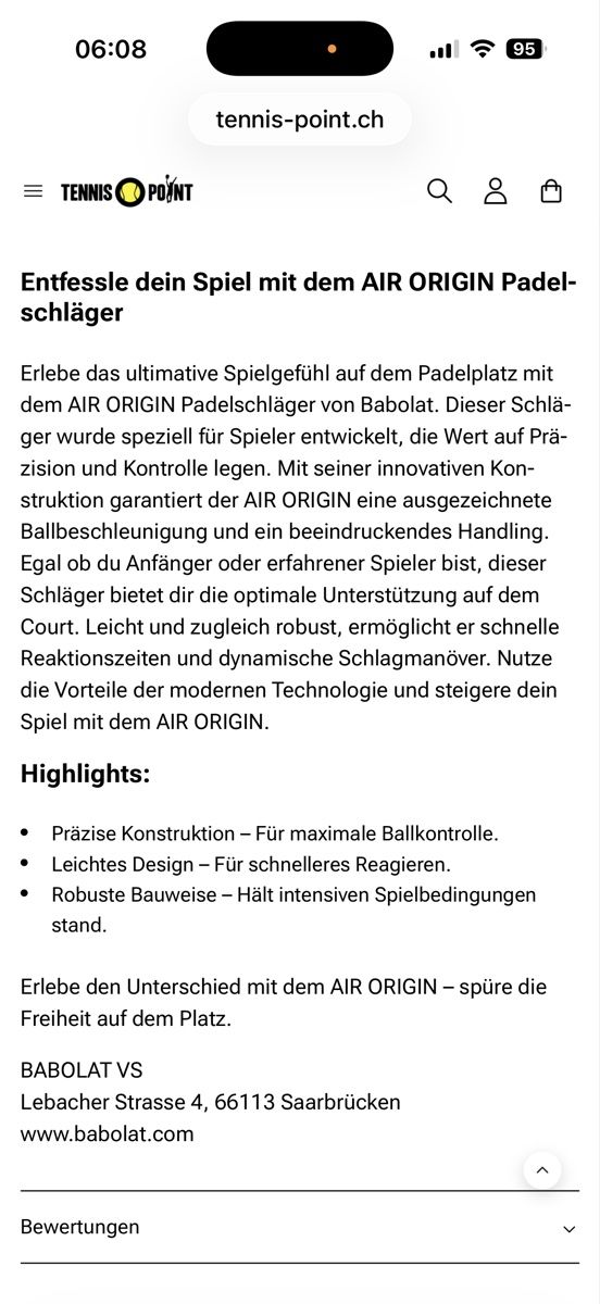 Babolat Schläger: Padelschläger Babolat Air Origin – Gebraucht aus Rietheim von vetus_76 5
