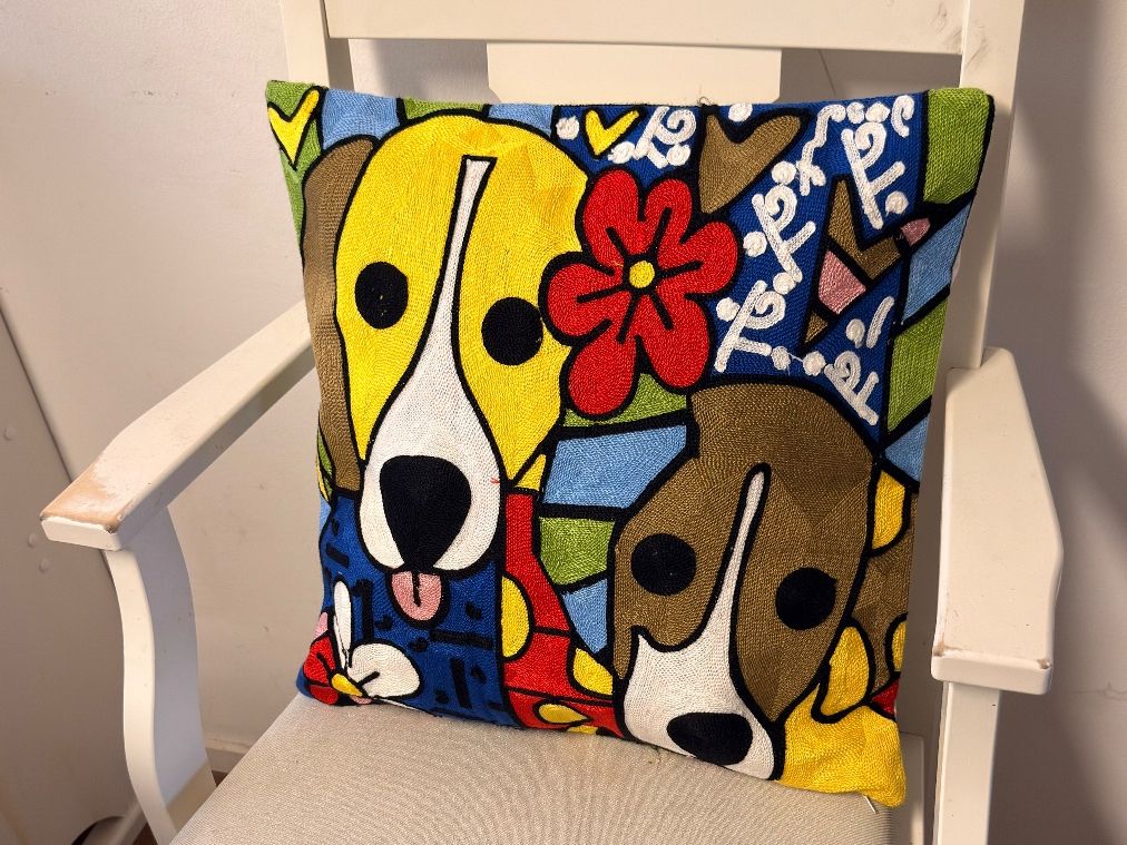 Kissen: Buntes Hunde-Kissen, Pop Art Stil, Top Zustand! Mit Füllung – Neu und originalverpackt aus Roggwil /BE von elegance45 2