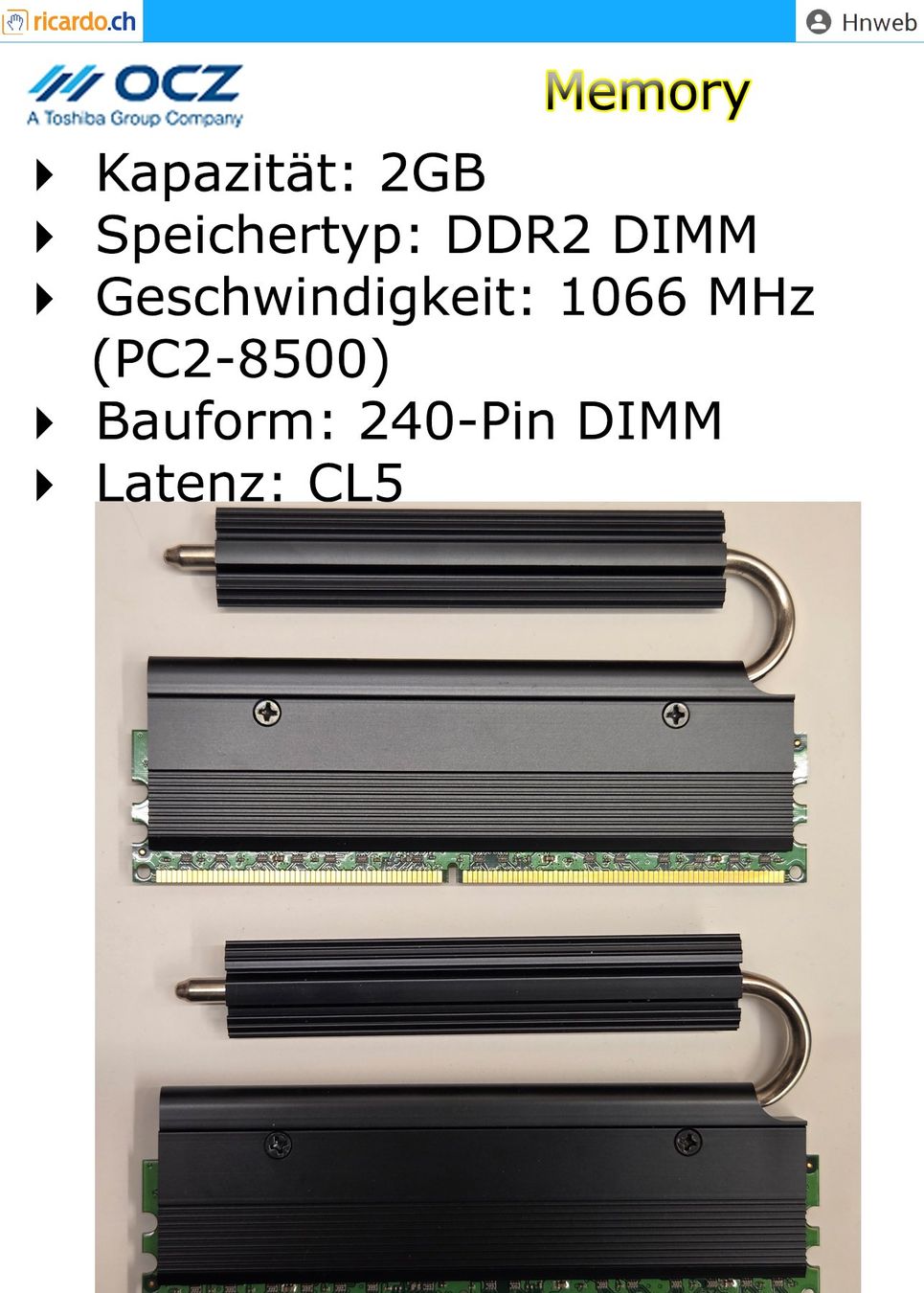 Memoria / RAM: OCZ 2GB RAM DDR2 240-Pin DIMM – Usato da Kaisten venduto da Hnweb 2