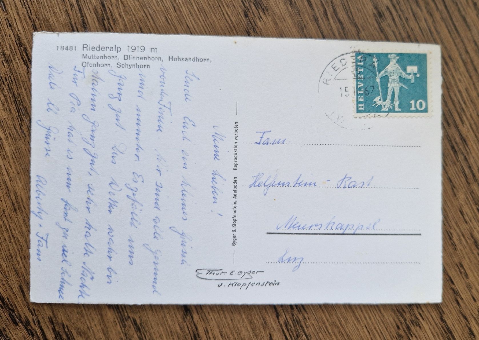 Cartoline postali: Riederalp 1967 – Usato da Ebikon venduto da Donar50 1