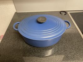 Gusseisen Bräter Topf blau oval starke Gebrachsspuren