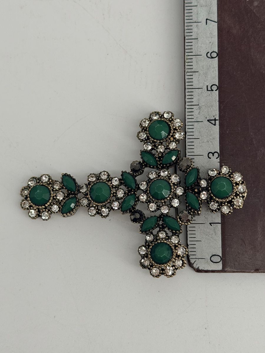 Spille & Fermagli: Broche croix vintage strass verts style baroque – Usato da Vessy venduto da _Callidus_ 2