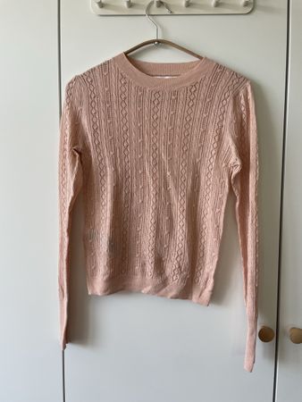 MANGO (MNG) Feinstrick-Pullover Lochmuster altrosa – Gr. S
