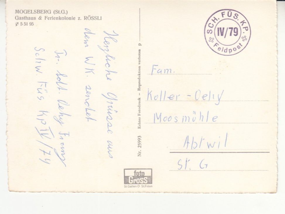 Cartoline postali: Mogelsberg Rössli ca. 1950 – Usato da Bürglen TG venduto da StampGraf 1