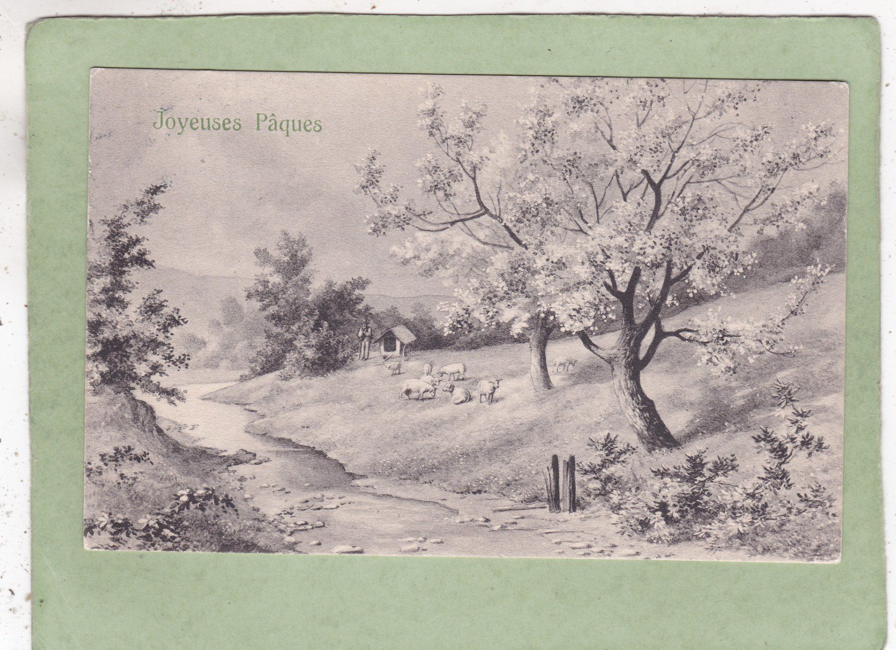 Cartoline postali: Kitsch Landschaft Schafe Joyeuses Pâques 1914 – Usato da Herisau venduto da Lisegrat2008