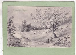 Kitsch Landschaft Schafe Joyeuses Pâques 1914