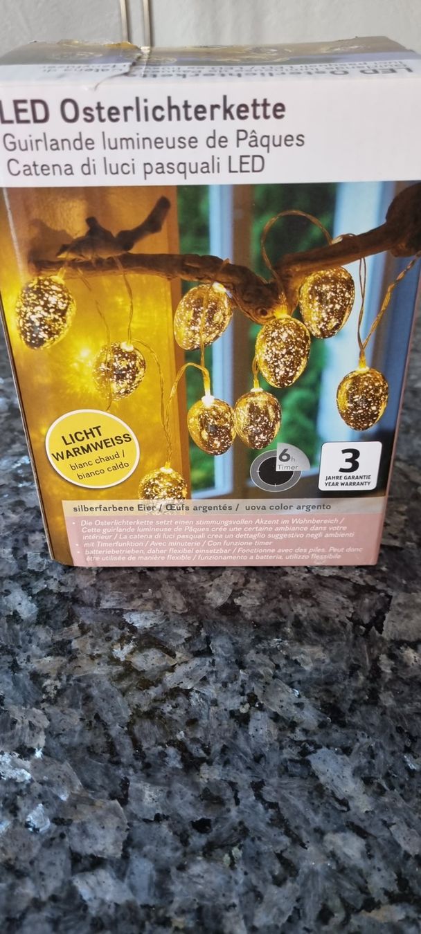Ghirlande e barre luminose: Osterlichterkette LED, silberfarbene Eier, neu! – Nuovo (secondo la descrizione) da egliswil venduto da Maggy6