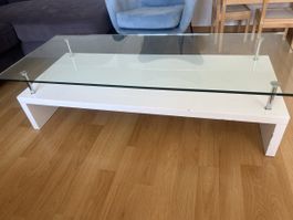 Couchtisch Glas Weiss mit Unterbau in gutem Zustand