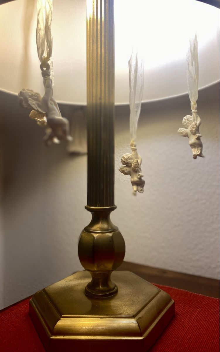 Lampade: Klassische Tischlampe mit Messingfuss & Stoffschirm – Usato da Gebenstorf venduto da Patrycja 2