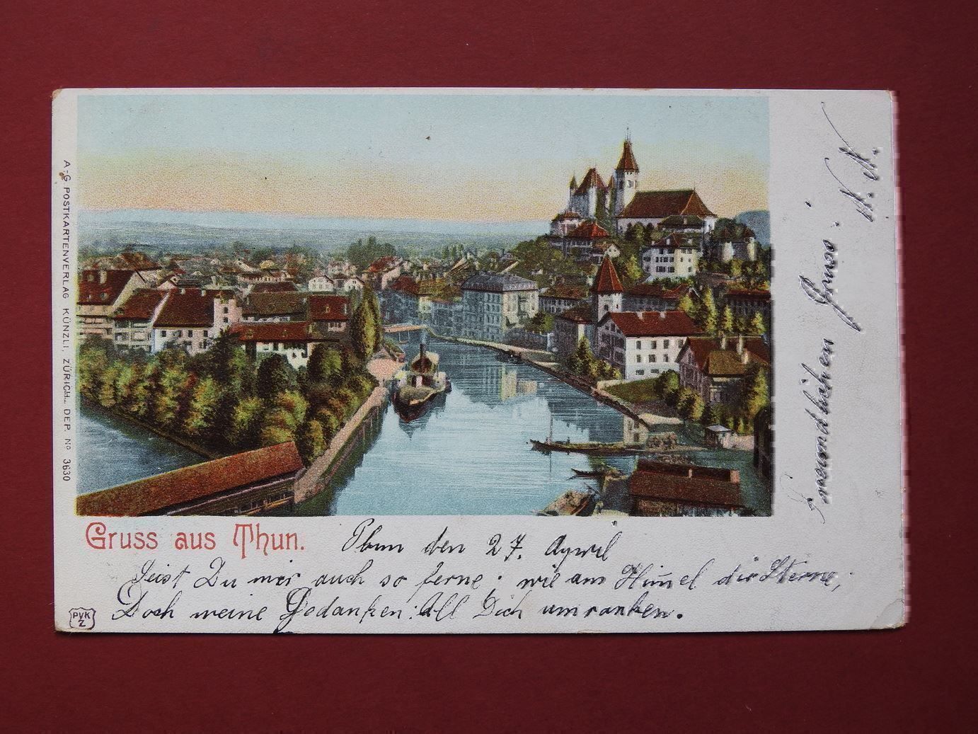 Ansichtskarten: Gruss aus THUN, 1901 ! – Gebraucht aus Rain von 999-800-K