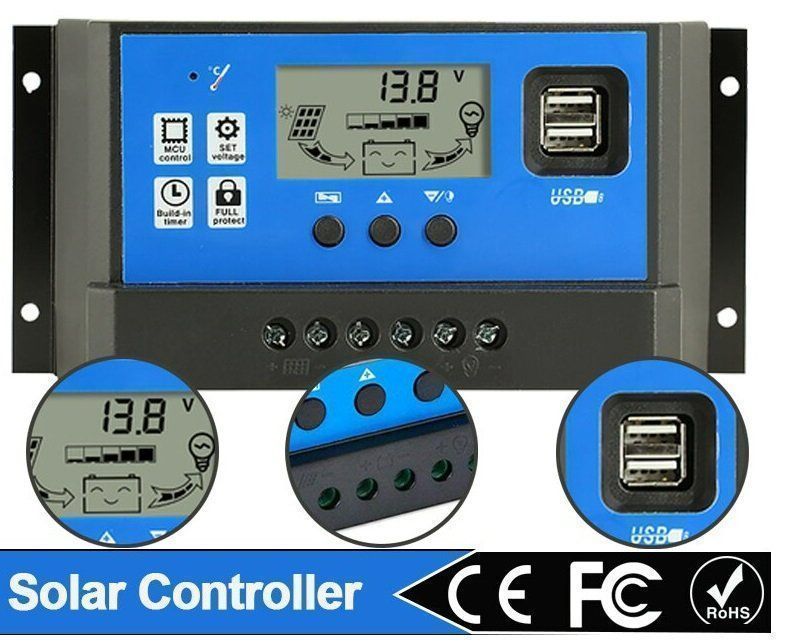 aqxreight PWM FotoVoltaik Sistem Offgrid Güneş Denetleyicisi Self -Ikaption Controller 12V/24V Ters Açık Devre Güneş Kontrolör Denetimi Kontrolörü (30A