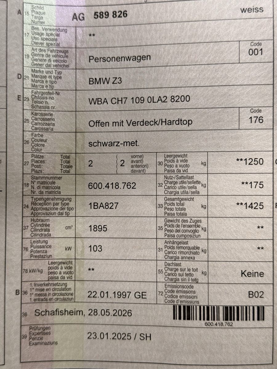 BMW Automobili: BMW Z3 MIT MFK – Usato da Klingnau venduto da amr_tgq7 9