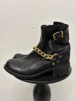 Schwarze Leder Boots mit Kette Gr. 39 gold Cowboy Stiefel