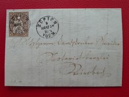1858: 22D auf erstklassigem Beleg: ZÜRICH nach Riesbach !