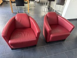 Sessel Rot Leder 2 Stück leichte Gebrauchsspuren