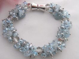 Echte Perlen Aquamarin Mia Armband Bracelet Vrai Perle 20 cm