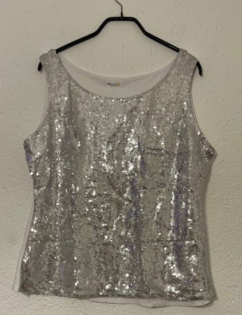 Funkelndes Pailletten Top, silber  Gr. XXL